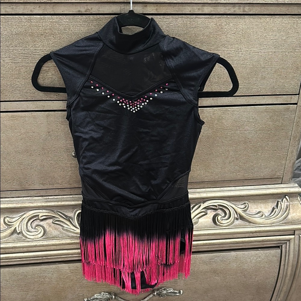 Black and Pink Fringe Dance Costume